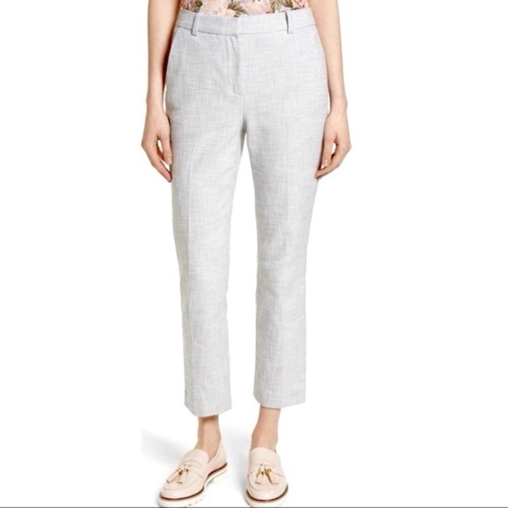 Rebecca Taylor Size 6? Dove Grey Slub Straight Cotton Blend Cropped Pant Office